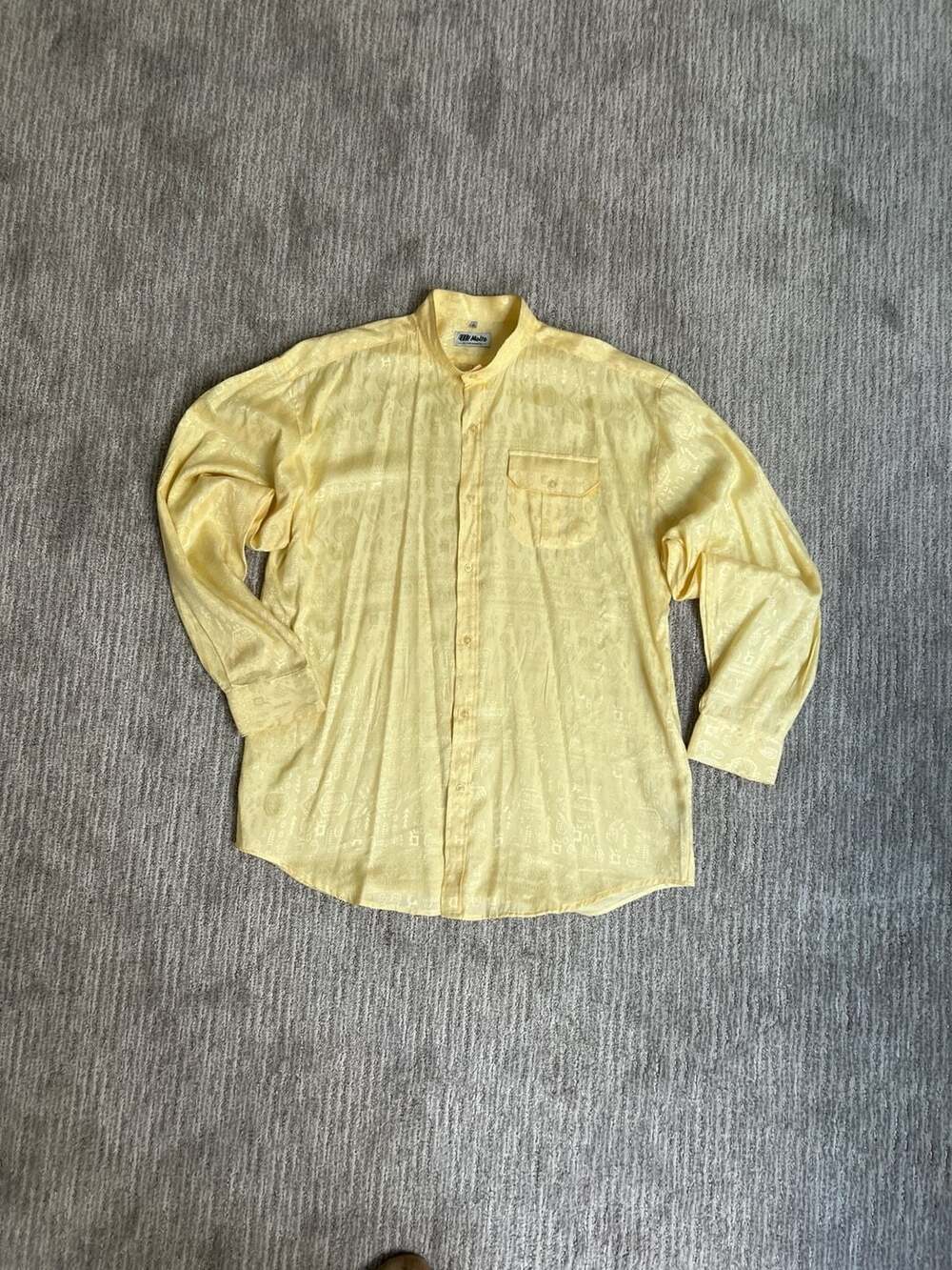 Molto by Bugatchi Yellow Jacquard Silk Barong Tagalog Style Shirt Chinese Collar